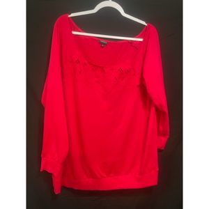 Torrid 2X Dark Red Off Shoulder Embroidered Cut Out Top Layering